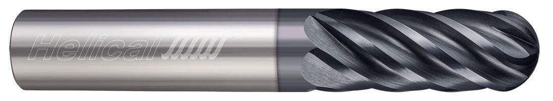 Photograph of a Helical Solutions 83362 |HEV-LX-60375-BN 0.3750" (3/8) Cutter DIA x 0.3750" (3/8) Shank DIA x 2.0000" (2) Length of Cut x 4.0000" (4) Overall Length Carbide Ball End Mill for Steel, 6 Flutes, APLUS Coated - (HEV-LX-60375-BN)