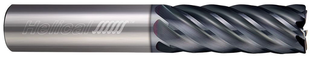 Photograph of a Helical Solutions 83380 |HEV-S-70375-R.010 0.3750" (3/8) Cutter DIA x 0.3750" (3/8) Shank DIA x 0.0100" Radius x 0.5000" (1/2) Length of Cut x 2.0000" (2) Overall Length Carbide Corner Radius End Mill for Steel, 7 Flutes, APLUS Coated - (HEV-S-70375-R.010)