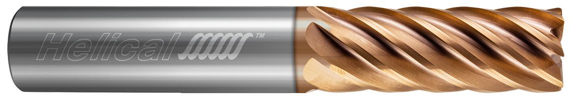 Photograph of a Helical Solutions 83404 |HEV-M-70750-R.060 0.7500" (3/4) Cutter DIA x 0.7500" (3/4) Shank DIA x 0.0600" Radius x 2.2500" (2-1/4) Length of Cut x 5.0000" (5) Overall Length Carbide Corner Radius End Mill for Stainless and High Temp, 7 Flutes, TPLUS Coated - (HEV-M-70750-R.060)