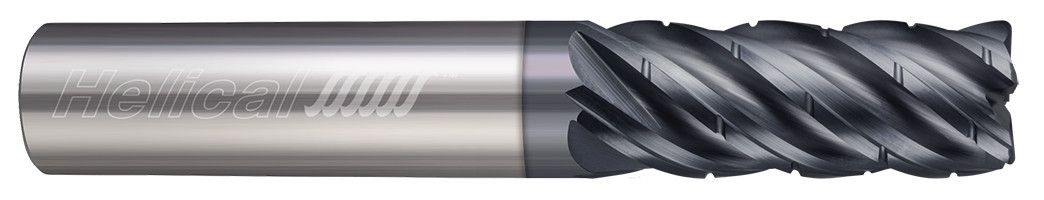 Photograph of a Helical Solutions 83086 |HEV-C-R-50500-R.010 0.5000" (1/2) Cutter DIA x 0.5000" (1/2) Shank DIA x 0.0100" Radius x 1.2500" (1-1/4) Length of Cut x 3.0000" (3) Overall Length Carbide Corner Radius End Mill for Steel, 5 Flutes, APLUS Coated - (HEV-C-R-50500-R.010)