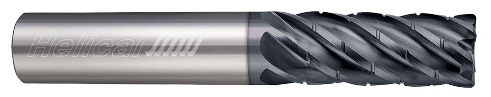 Photograph of a Helical Solutions 83136 |HEV-C-M-60500-R.010 0.5000" (1/2) Cutter DIA x 0.5000" (1/2) Shank DIA x 0.0100" Radius x 1.6250" (1-5/8) Length of Cut x 4.0000" (4) Overall Length Carbide Corner Radius End Mill for Steel, 6 Flutes, APLUS Coated - (HEV-C-M-60500-R.010)