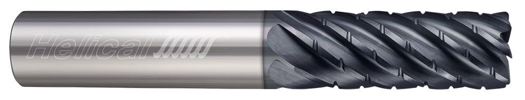 Photograph of a Helical Solutions 83165 |HEV-C-SR-70375-R.060 0.3750" (3/8) Cutter DIA x 0.3750" (3/8) Shank DIA x 0.0600" Radius x 0.7500" (3/4) Length of Cut x 2.5000" (2-1/2) Overall Length Carbide Corner Radius End Mill for Steel, 7 Flutes, APLUS Coated - (HEV-C-SR-70375-R.060)