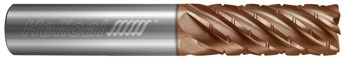 Photograph of a Helical Solutions 82925 |HEV-C-R-70750-R.060 0.7500" (3/4) Cutter DIA x 0.7500" (3/4) Shank DIA x 0.0600" Radius x 1.6250" (1-5/8) Length of Cut x 4.0000" (4) Overall Length Carbide Corner Radius End Mill for Stainless and High Temp, 7 Flutes, TPLUS Coated - (HEV-C-R-70750-R.060)