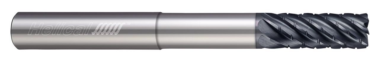 Photograph of a Helical Solutions 82937 |HEV-C-RNR-R-70750-R.030 0.7500" (3/4) Cutter DIA x 0.7500" (3/4) Shank DIA x 0.0300" Radius x 1.6250" (1-5/8) Length of Cut x 6.0000" (6) Overall Length x 2.5000" (2-1/2) Reach Carbide Corner Radius End Mill for Steel, 7 Flutes, APLUS Coated - (HEV-C-RNR-R-70750-R.030)