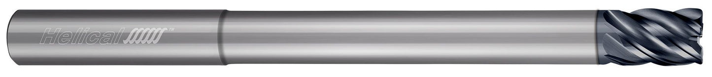 Photograph of a Helical Solutions 83032 |HEV-RNR-M-50250-R.020 0.2500" (1/4) Cutter DIA x 0.2500" (1/4) Shank DIA x 0.0200" Radius x 0.7500" (3/4) Length of Cut x 4.0000" (4) Overall Length x 2.1250" (2-1/8) Reach Carbide Corner Radius End Mill for Steel, 5 Flutes, APLUS Coated - (HEV-RNR-M-50250-R.020)