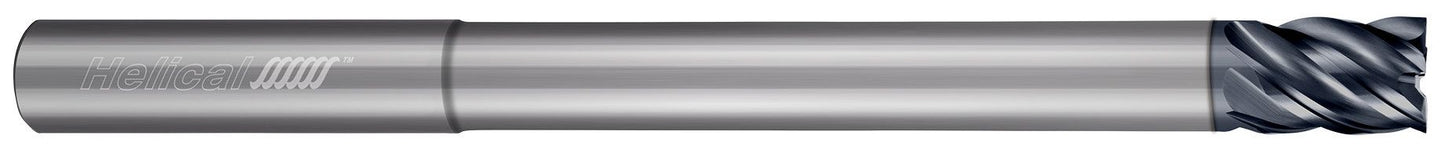 Photograph of a Helical Solutions 83019 |HEV-RNR-R-50375 0.3750" (3/8) Cutter DIA x 0.3750" (3/8) Shank DIA x 1.0000" (1) Length of Cut x 4.0000" (4) Overall Length x 2.1250" (2-1/8) Reach Carbide Square End Mill for Steel, 5 Flutes, APLUS Coated - (HEV-RNR-R-50375)
