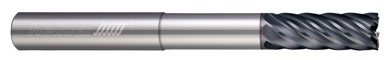 Photograph of a Helical Solutions 83049 |HEV-RNR-R-70500 0.5000" (1/2) Cutter DIA x 0.5000" (1/2) Shank DIA x 1.2500" (1-1/4) Length of Cut x 4.0000" (4) Overall Length x 2.2500" (2-1/4) Reach Carbide Square End Mill for Steel, 7 Flutes, APLUS Coated - (HEV-RNR-R-70500)