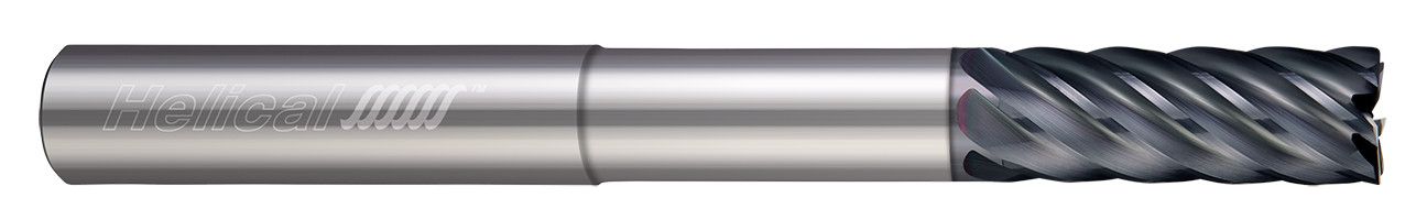 Photograph of a Helical Solutions 83066 |HEV-RNR-R-70750-R.060 0.7500" (3/4) Cutter DIA x 0.7500" (3/4) Shank DIA x 0.0600" Radius x 1.6250" (1-5/8) Length of Cut x 6.0000" (6) Overall Length x 2.5000" (2-1/2) Reach Carbide Corner Radius End Mill for Steel, 7 Flutes, APLUS Coated - (HEV-RNR-R-70750-R.060)