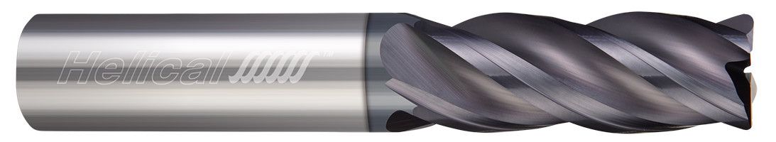 Photograph of a Helical Solutions 83228 |HSV-M-40375-R.015 0.3750" (3/8) Cutter DIA x 0.3750" (3/8) Shank DIA x 0.0150" (1/64) Radius x 1.2500" (1-1/4) Length of Cut x 3.0000" (3) Overall Length Carbide Corner Radius End Mill for Steel, 4 Flutes, APLUS Coated - (HSV-M-40375-R.015)