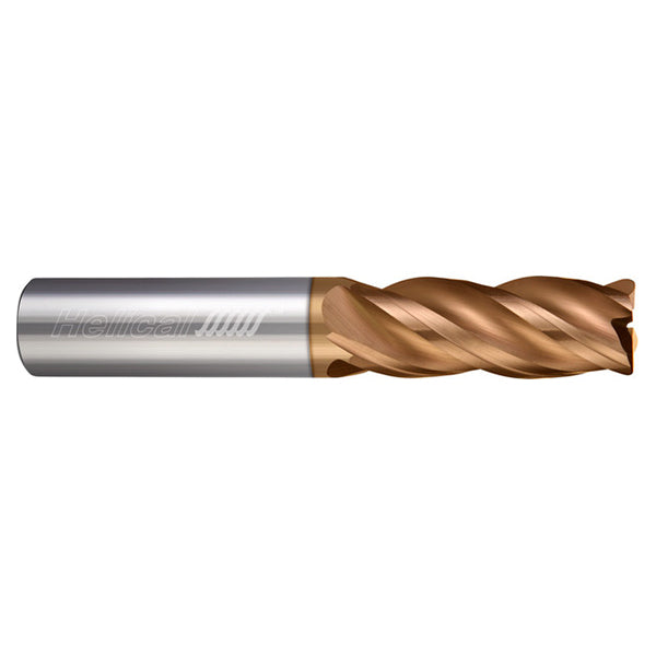 Helical Solutions 83246 | HSV-S-40250-R.010 0.2500" (1/4) Diameter x 0.2500" (1/4) Shank x 0.0100" Corner Radius x 2.0000" (2) OAL x 0.3750" (3/8) LOC 4 Flute TPLUS Coated Corner Radius End Mill