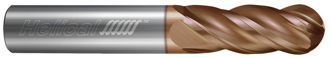 Photograph of a Helical Solutions 83300 |HSV-S-40750-BN 0.7500" (3/4) Cutter DIA x 0.7500" (3/4) Shank DIA x 0.8750" (7/8) Length of Cut x 3.0000" (3) Overall Length Carbide Ball End Mill for Stainless and High Temp, 4 Flutes, TPLUS Coated - (HSV-S-40750-BN)