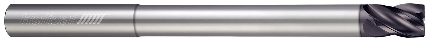 Photograph of a Helical Solutions 83503 |HSV-RN-LX-40187-R.010 0.1875" (3/16) Cutter DIA x 0.1875" (3/16) Shank DIA x 0.0100" Radius x 0.2187" (7/32) Length of Cut x 3.0000" (3) Overall Length x 1.5000" (1-1/2) Reach Carbide Corner Radius End Mill for Steel, 4 Flutes, APLUS Coated - (HSV-RN-LX-40187-R.010)