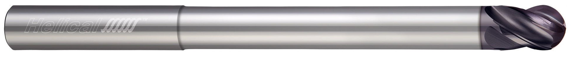 Photograph of a Helical Solutions 83514 |HSV-RN-ML-40375-BN 0.3750" (3/8) Cutter DIA x 0.3750" (3/8) Shank DIA x 0.5000" (1/2) Length of Cut x 6.0000" (6) Overall Length x 3.6250" (3-5/8) Reach Carbide Ball End Mill for Steel, 4 Flutes, APLUS Coated - (HSV-RN-ML-40375-BN)