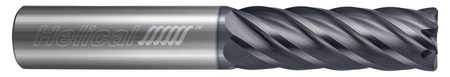 Photograph of a Helical Solutions 83908 |HVTI-026-60375-R.020 0.3750" (3/8) Cutter DIA x 0.3750" (3/8) Shank DIA x 0.0200" Radius x 1.0000" (1) Length of Cut x 3.0000" (3) Overall Length Carbide Corner Radius End Mill for Titanium, 6 Flutes, APLUS Coated - (HVTI-026-60375-R.020)