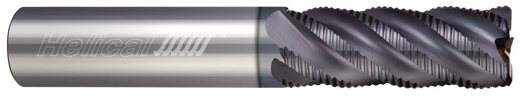 Photograph of a Helical Solutions 82860 |HXVR-M-40250-R.030 0.2500" (1/4) Cutter DIA x 0.2500" (1/4) Shank DIA x 0.0300" Radius x 1.0000" (1) Length of Cut x 3.0000" (3) Overall Length Carbide Corner Radius End Mill for Steel, 4 Flutes, APLUS Coated - (HXVR-M-40250-R.030)