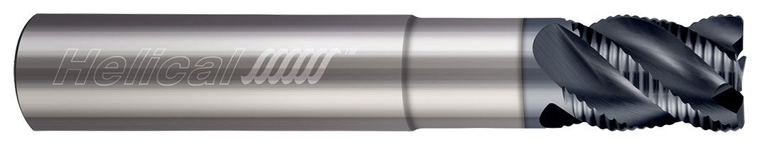 Photograph of a Helical Solutions 82871 |HXVR-RN-A-40250-R.030 0.2500" (1/4) Cutter DIA x 0.2500" (1/4) Shank DIA x 0.0300" Radius x 0.3750" (3/8) Length of Cut x 3.0000" (3) Overall Length x 1.3750" (1-3/8) Reach Carbide Corner Radius End Mill for Steel, 4 Flutes, APLUS Coated - (HXVR-RN-A-40250-R.030)