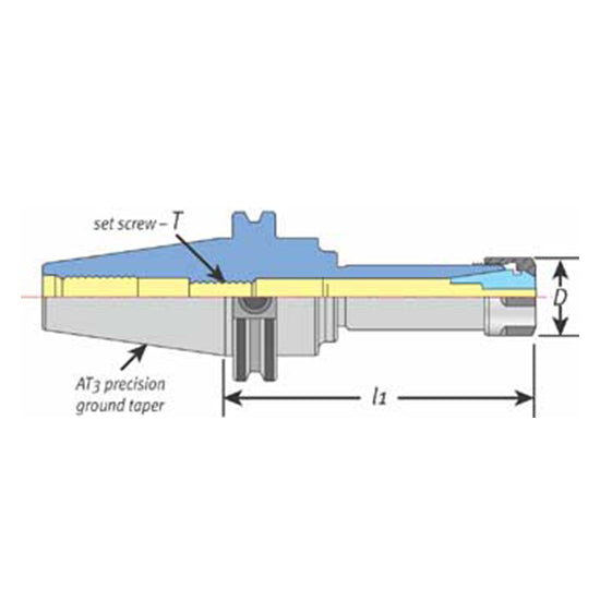 Techniks 22359-8 | CAT40 Taper x 1.750" Diameter x 2.500" Shank x 8" Projection Length ER16 Mini Nut Collet Chuck