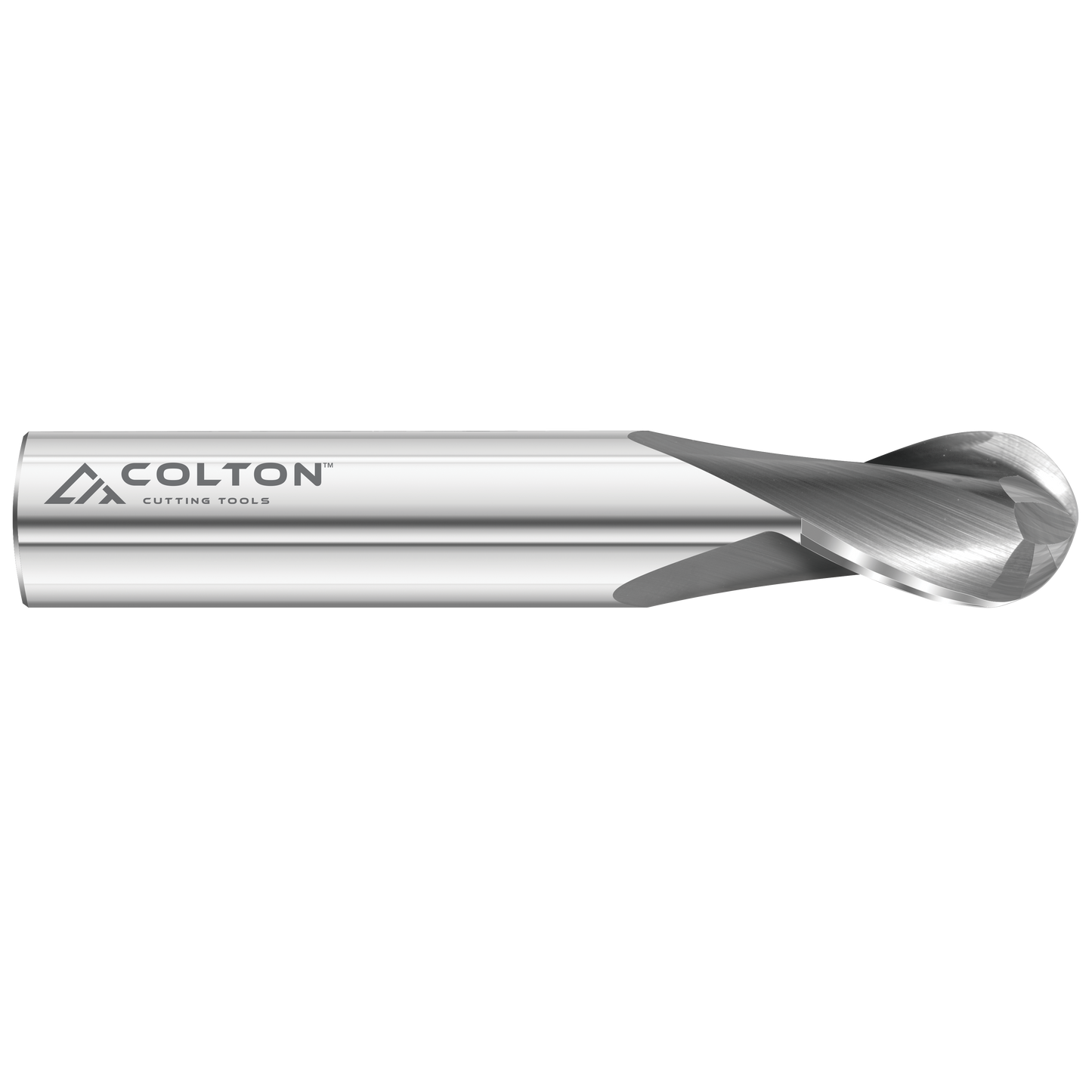 Image of a Colton 2 flute, ball end stub length end mill.