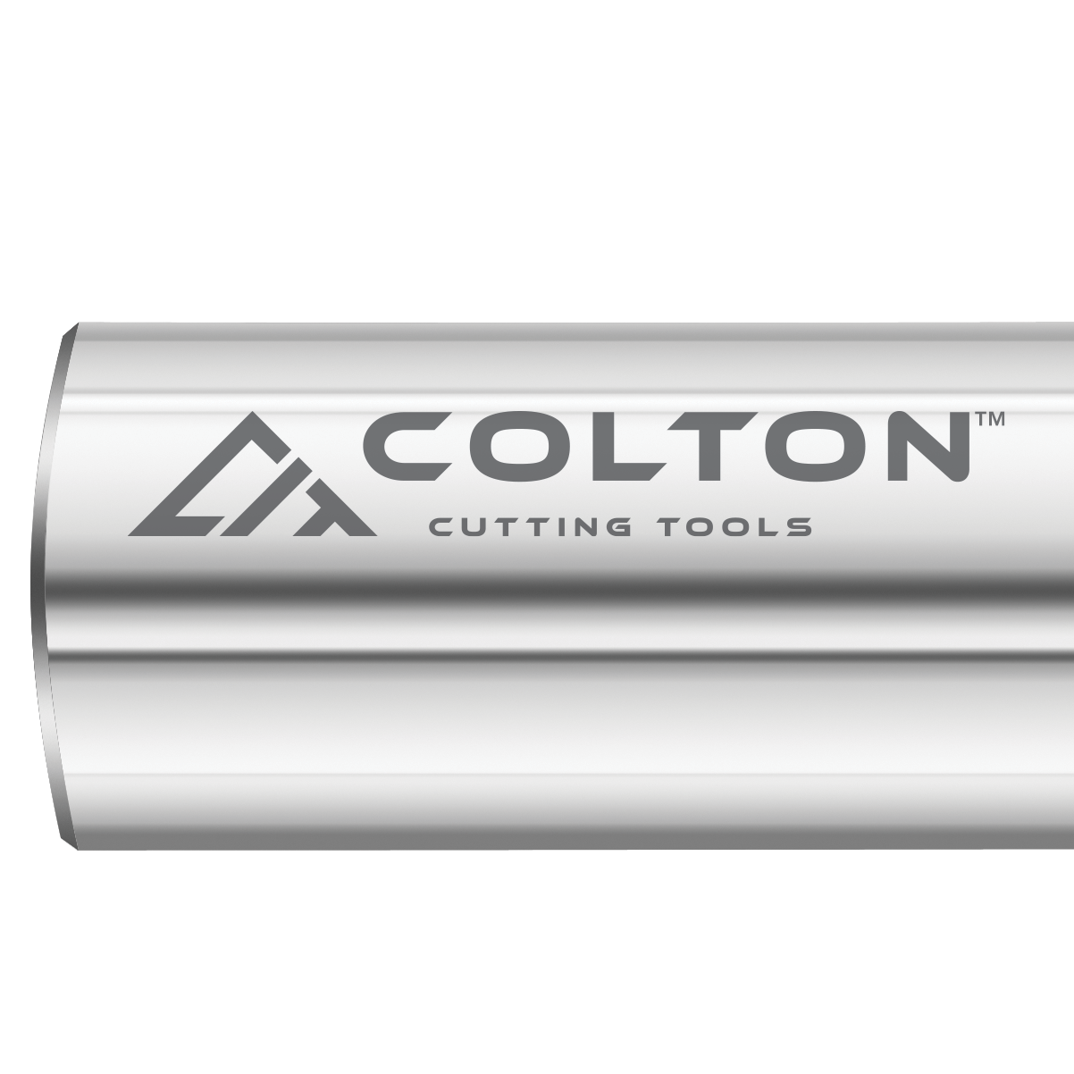 Photograph of the Colton logo engraved on an end mill.